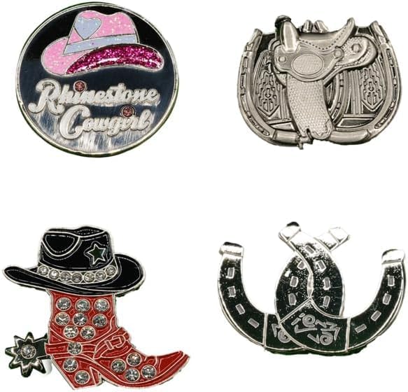 Cowgirl Golf Ball Markers - 4 Pack Assorted Pattern Divot Tool Accessory - Western Rhinestone Value Set for Men Women Golf Enthusiast Premium Gifts Fit to Divot Fixer