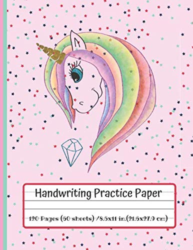 Unicorn Kindergarten Writing Paper with Lines ABC for Kids: Blank Handwriting Practice Paper with Dotted Lines
