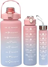 Garrafa De Água Squeeze Galão 2l Litros Motivacional Academia Kit 3 Garrafas Colorida Antivazamento 3D Tie Dye Frases Português (2 Litros, Rosê)