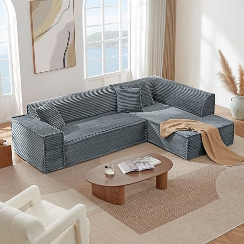 Image of CHITA 112 inch Modular L-Shaped Sofa, Oversized Deep Seat Boneless Couch, Modern Comfy Boneless Sofas for Living Room, No Assembly Required, Right Facing Chaise, Dark Gray