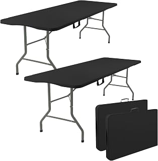 Fivenl 2-Pack 6FT Black Portable Folding Tables - Steel Legs, Fold-in-Half Handle, HDPE Top for Parties, Camping, Picnics, Indoor Outdoor Events