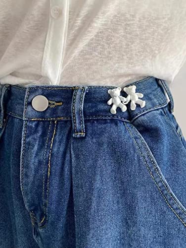 Image of 2pcs Cute Bear Button Pins for Jeans Adjustable Teddy Bear Button Pins Waist Buckle for Loose Jeans Pants, Detachable Buttons for Jeans Waist Buckle No Need Sewing Waist Tightener Clip (Bear White)