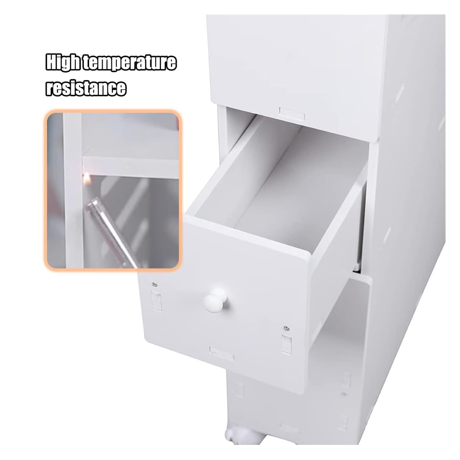 Armadio da Bagno Stretto con Ruote, Organizzatore di stoccaggio Mobile in PVC Bianco, Carrello a 2 cassetti per Piccoli spazi, Soluzione ordinata a Prova di umidità per bucato da Cucina