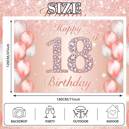 Image of Happy 18th Birthday Rose Gold Banner Cheers to 18 Years Old Backdrop Confetti Balloons Theme Decor for Girls 18 Years Old Pink Birthday Party Decorations Bday Supplies Background Favors Gift Glitter
