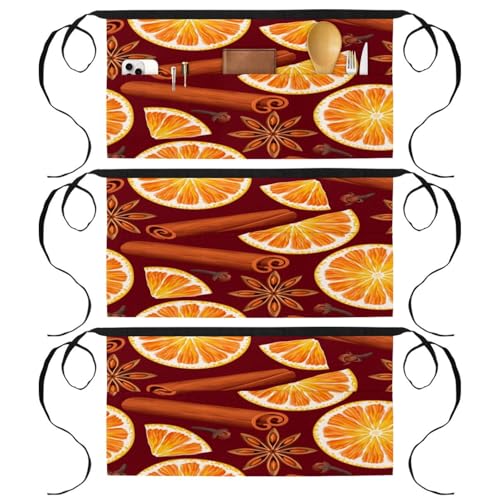 Tabliers courts de chef anti-tache avec 3 poches pour serveur de bistrot - Lot de 3
