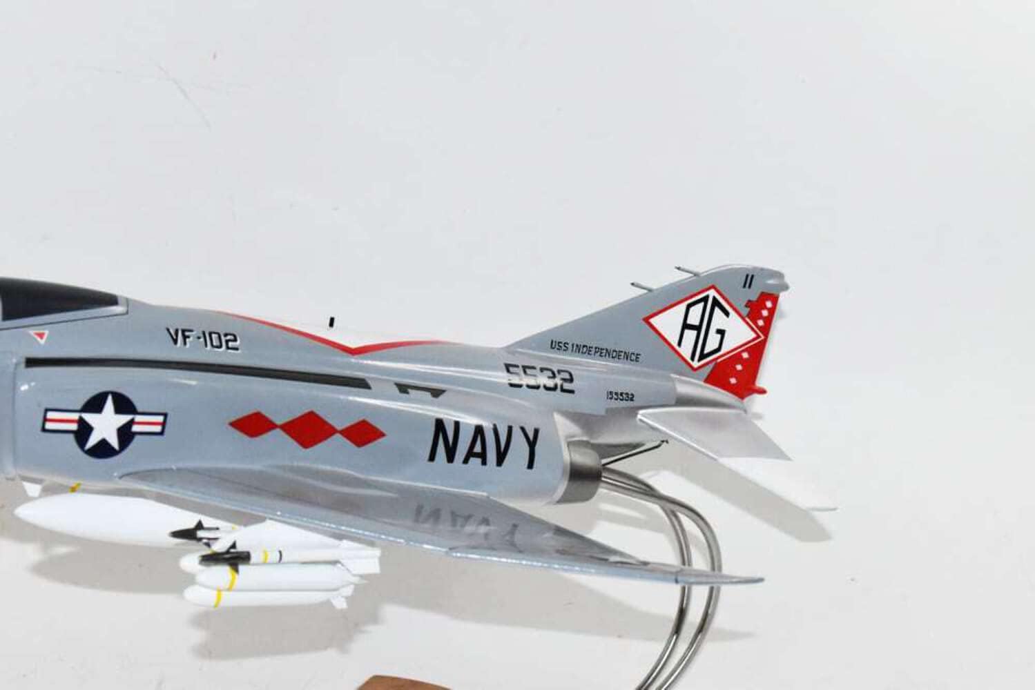 VF-102 Diamondbacks 1970 USS Independence F-4J Model, 1/42 (18") Scale, Mahogany, Navy