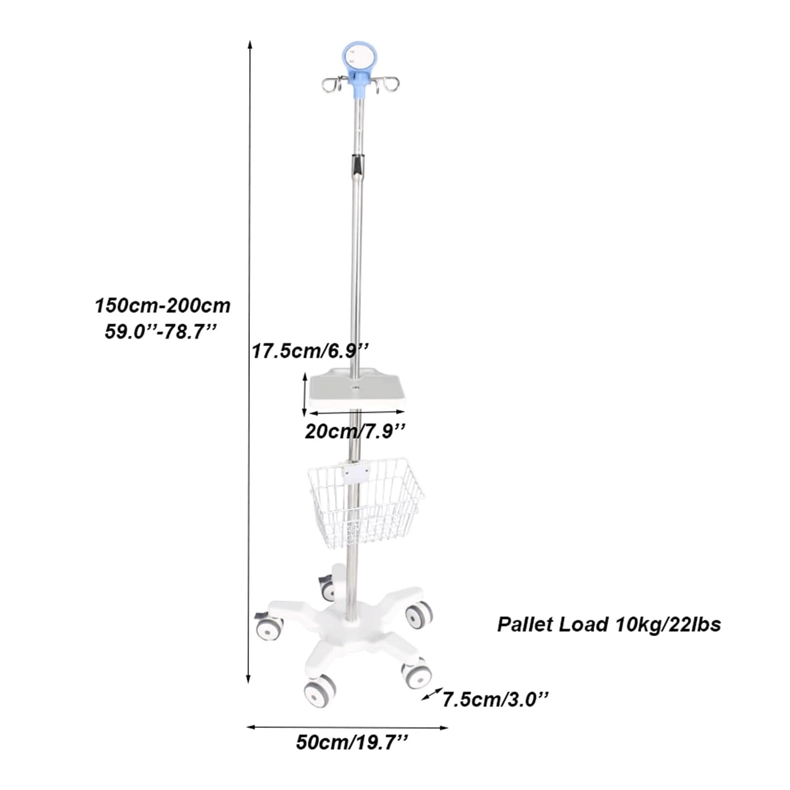 EYPKPL Supporto for flebo da Pavimento con Ruote, in Acciaio Inox, con Vassoio e Cestino portaoggetti, for Assistenza domiciliare, ospedali, cliniche
