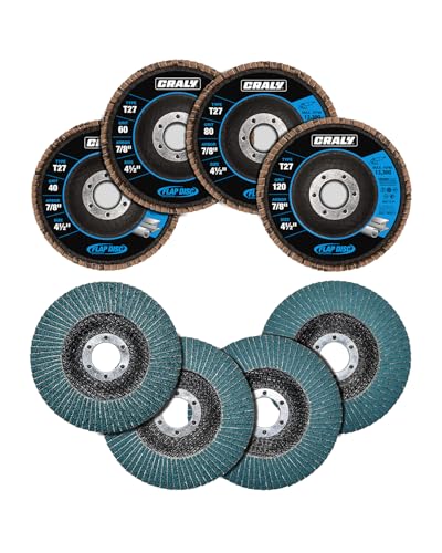 CRALY 4-1/2 Inch Flap Disc, 7/8 in Arbor, 40/60/80/120 Grit, T27 Premium Zirconia Sanding Disc for Angle Grinder, Quality Abrasive Grinding Wheel for Stainless Steel, Metal Sanding & Finishing, 20PC