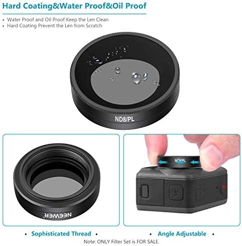 NEEWER 4 Pack Filter Set Only Compatible with DJI Osmo Action 1, Includes ND8/PL, ND16/PL, ND32/PL, ND64/PL Filter, Direct Thread in Installation, Waterproof and Oil Proof for Outdoor Sports (Black)