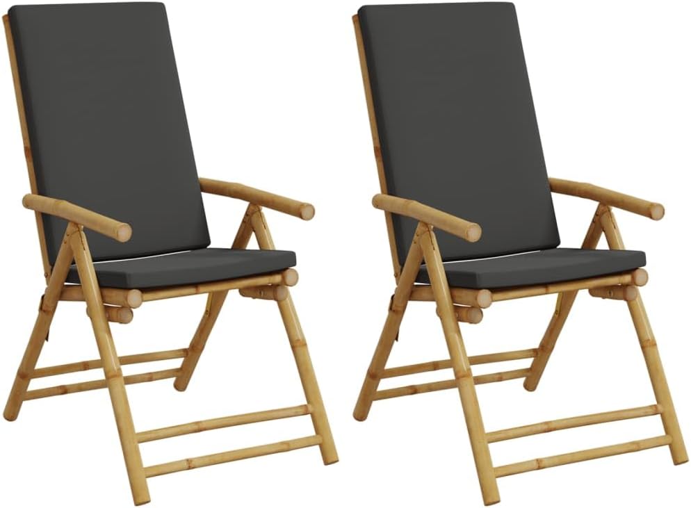 vidaXL Garden Reclining Chair Set of 2 Bamboo, Dark Grey Bamboo, Polyester