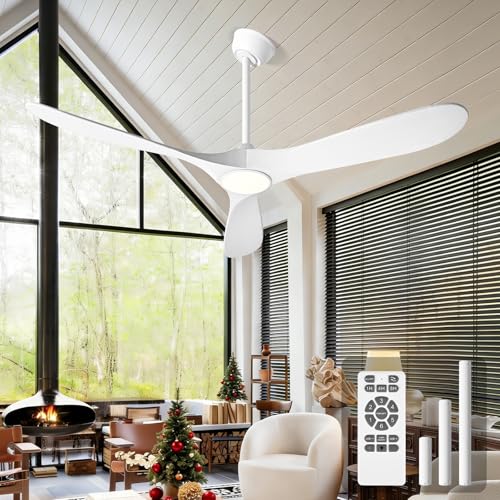 Image of 72 Inch Ceiling Fans with Lights and Remote, Wood Outdoor Ceiling Fan with 6 Speed Noiseless DC Motor, Indoor Modern 3 Blade Propeller Ceiling Fan for Bedroom Living Room Gazebo Patio (White)