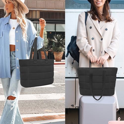Puffer Bag for Women, Quilted travel Puffy Tote Bag fit for 15.6 inches laptop, nylon work Bag for nurse,College,teacher2