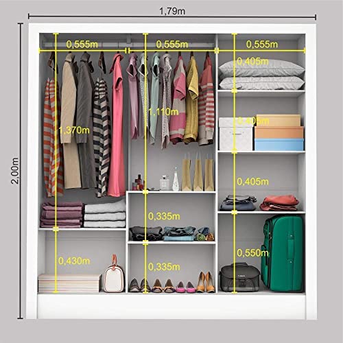 Guarda Roupa Casal 3 Portas com Espelho Porto Premium Espresso Móveis Branco