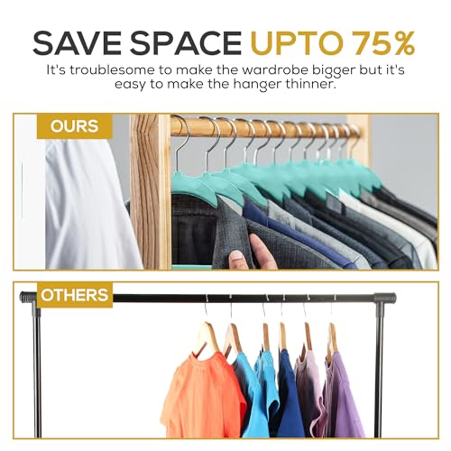 Image of Techzoo 50 Pack New Premium Quality Velvet Hangers Ultra Thin Non Slip Adult Felt Space Saving Hangers for Closet Heavy Duty Coat Pants Dress Hangers 360 Swivel Hook Hold Upto 10 lbs Teal