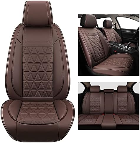YUHCS Full Set Car Seat Covers - Faux Leather Non-Slip Vehicle Cushion Cover, Waterproof Car Seat Protectors Automotive Interior Accessories for Most SUV Cars Pickup Truck Brown