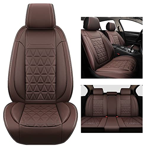 Yuhcs Full Set Car Seat Covers - Faux Leather Non-Slip Vehicle Cushion Cover, Waterproof Car Seat Protectors Automotive Interior Accessories For Most Suv Cars Pickup Truck Brown #TOP2