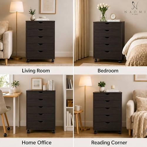 Image of Naomi Home Taylor 5-Drawer Rolling Wooden Dresser - Espresso