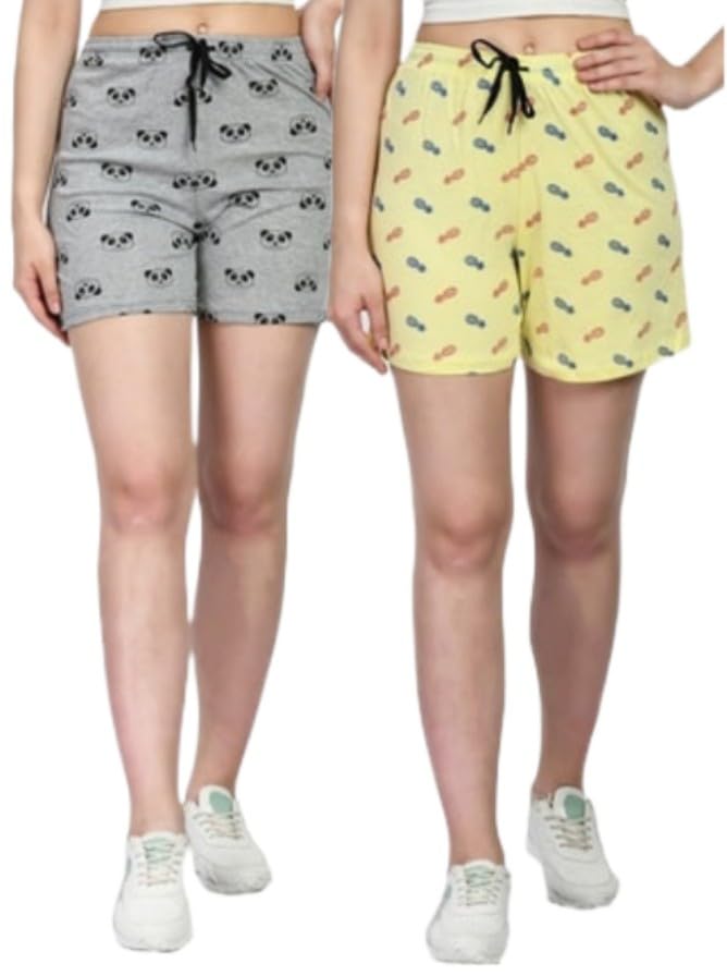 Floral Printed Cotton Shorts Night Wear Lounge Shorts for Women Pack of 2, Multicolor, (Prints and Colors May Vary)-image-12