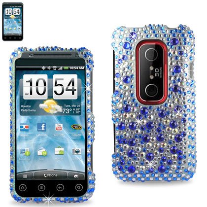 Rhinestone Full Diamond Bling Protector Cover HTC EVO 3D Blue Design DPC-HTCEVO3D-51