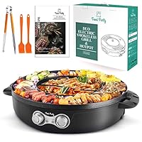 Food Party Hot Pot und Tischgrill Elektrisch Hotpot Topf Elektrogrill 220V 2200W 2 in 1 Electric Hot Pot Indoor Korean BBQ Grill Thai Barbecue Fondue für 8 Personen (Abnehmbarer Hotpot Grill 2.0)