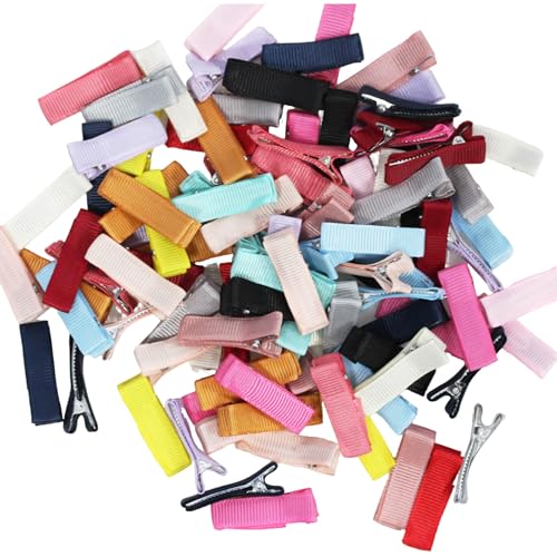 100Pcs Alligator Hair Clips, BetterJonny 3.5cm Full Lined Hair Barrettes Random Colors Small Duckbill Hair Clips DIY Ribbon Covered Sweet Color Soft Hair Accessories for Women and Girls