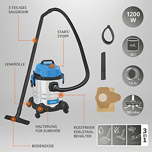Güde 17001, Aspirateur Eau et poussière GNTS 20 l, Bleu, argenté - Image 8