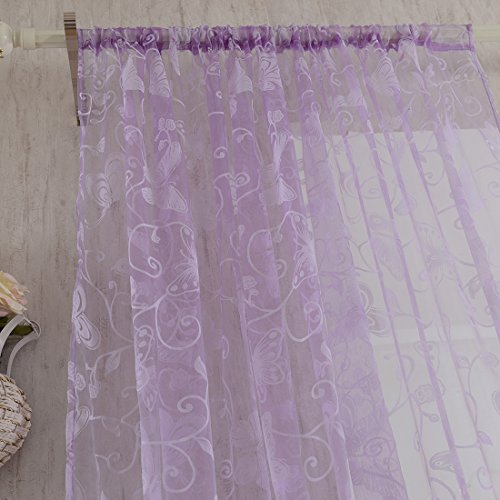 Haoun 2Pcs Butterfly Window Panels Drapes Curtains Sheer Voile Tulle Home Room 39.4X78.8 - Butterfly #TOP1