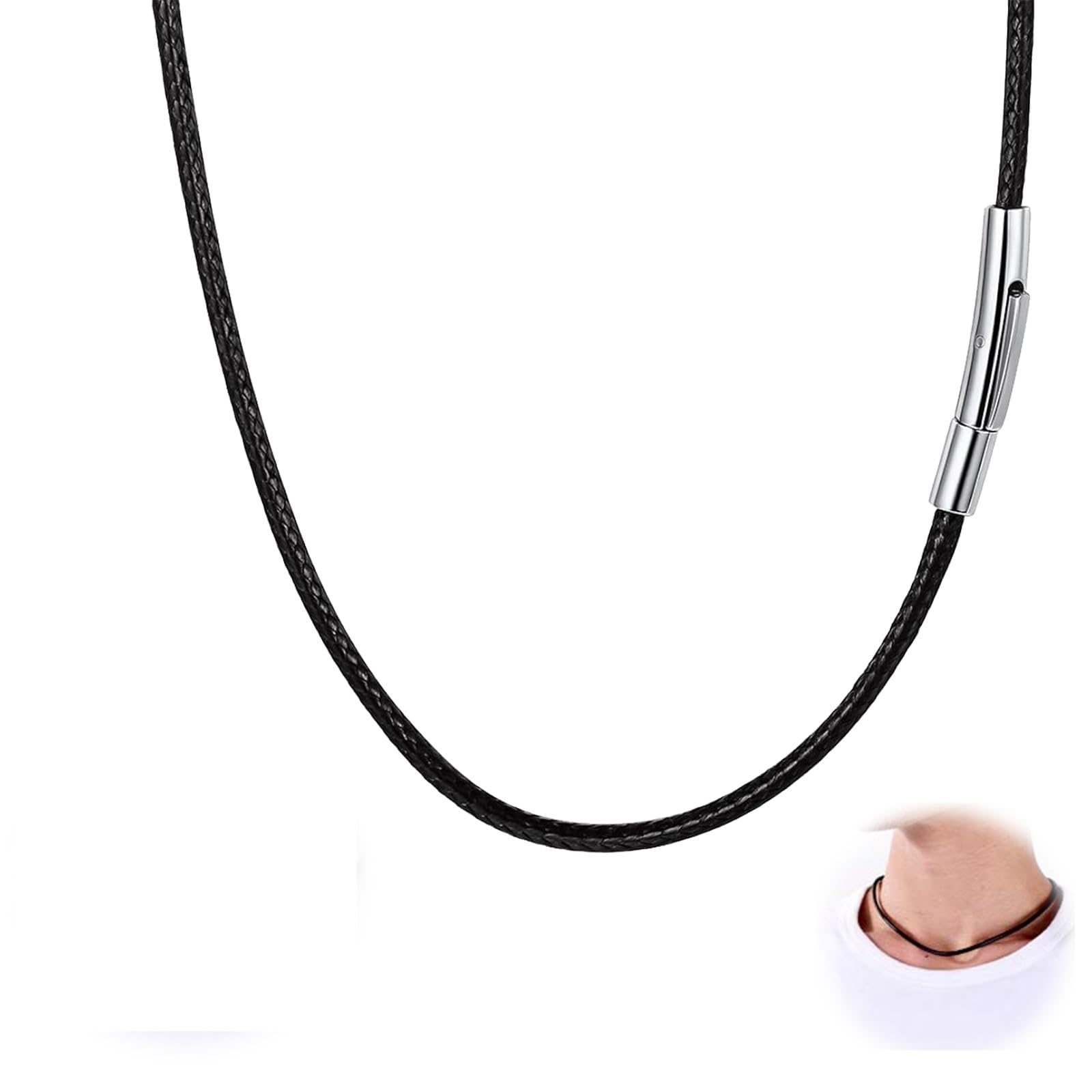 Cerioll Collar De Cuero Trenzado, Collar Cordon Cuero, Cadenas De Cuero Cordón Trenzado, Collar De Cordones Trenzados, Cadena De Cuero Para Collar Hombre Y Mujer, 3mm Cadena De Cuero Con Cierre, 46cm Largo