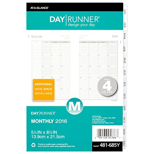 Day Runner Monthly Planner Refill 2016, 5.5 x 8.5 Inches Page Size (481-685Y-16)