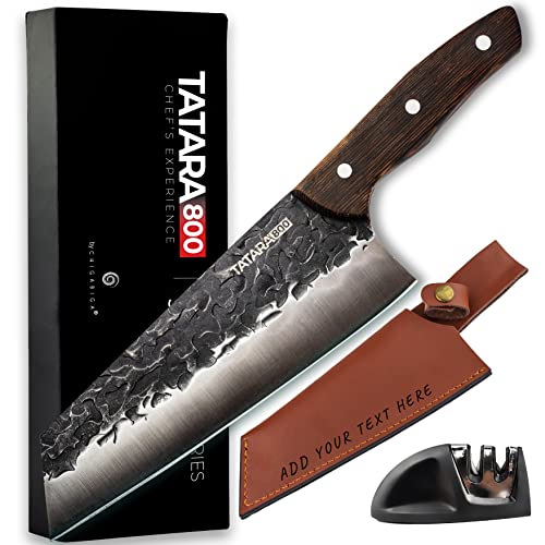 Personalizado Cuchillo Santoku japonés multiusos - Cuchillo profesional 32 cm de acero inoxidable. Diseño multiusos agarre y corte perfectos - Caja regalo + funda de cuero (Santoku_Personalizable) Cover