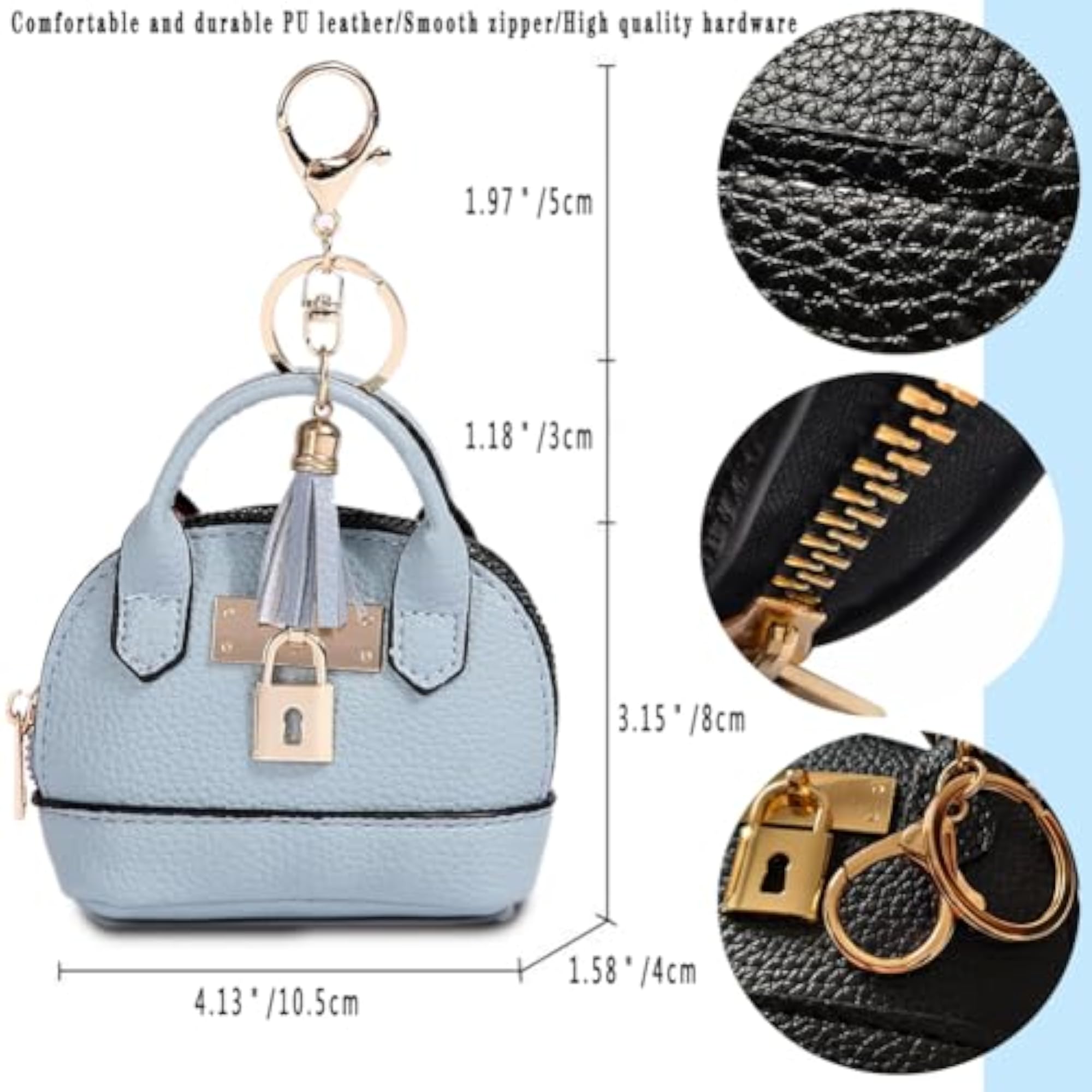 Mini Tote Bag Keychain Coin Purse Pu Leather Key Chain