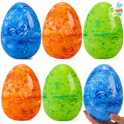 JOYIN 6 Pcs Jumbo Painted Marble Easter Eggs, 6” Plastic Colorful Eggs, Fillable Surprise Empty Eggs for Easter Eggs Hunt Game, Basket Stuffers Fillers, Toys Filling Treats, Party Favors