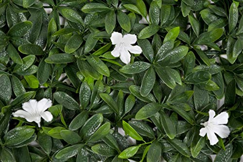 GreenBrokers Künstliche grüne Wandhecke mit dunklem Laub und weißen Blüten (4 Stück), UV-stabil, vertikaler Garten