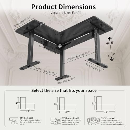 Image of WALKINGDESK Reversible L Shaped Standing Desk Height Adjustable with Cup Holder, Electric Corner Computer Desk, Sit Stand up Home Office Desk, Ergonomic Gaming Desk, Black, 55X45 Inches