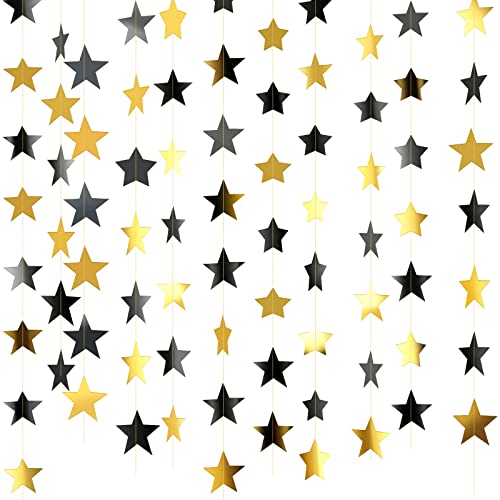 Image of Patelai Glitter Star Garland Banner 2026 Graduation Decor 130 Feet Star Hanging Banner Twinkle Backdrop for Party Birthday Classroom Wedding Supplies(Black, Gold)