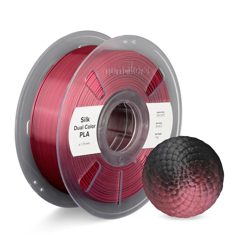 Numakers Dual-Color Silk Pla 3D Printer Filament | 1.75mm Co-Extrusion | 1kg Spool | High-Gloss Two-Tone Finish | Dimensional Accuracy +/- 0.03mm | Professional Grade Biopolymer (Red + Black)-image-22