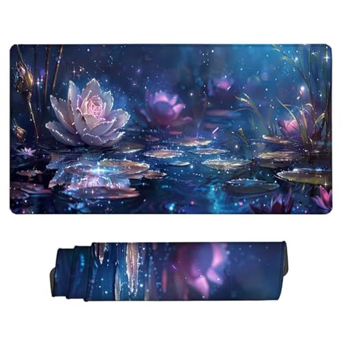 Tapis de Souris Gaming Blanc Grand Tapis de Souris XXL 1000x500x3MM, Étanche Surface Lisse Tapis Bureau Lotus Bords Cousus Mousepad Texturée Résistant à Usure pour Les Jeux, Maison et Bureau L-2 – vue 3