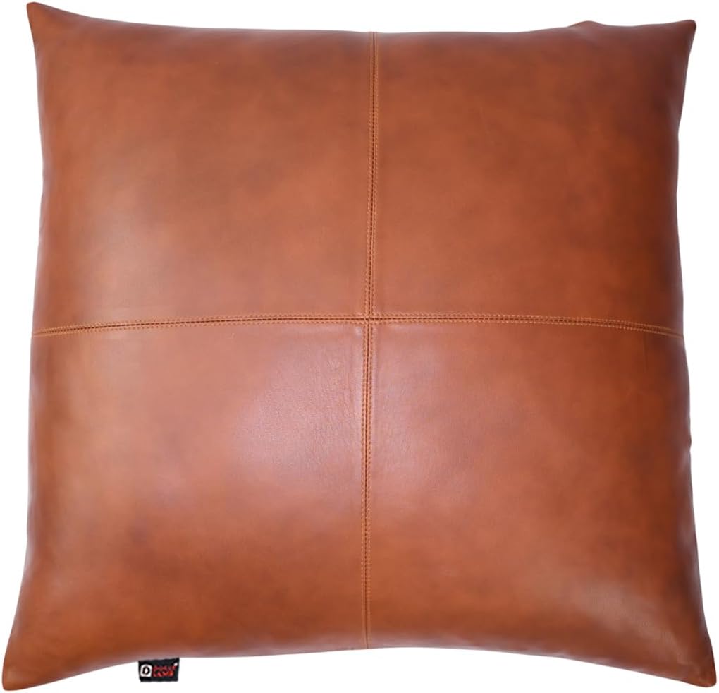 D DOLLY LAMB Lambskin Leather Pillow Cover - Sofa Cushion Case - Decorative Throw Covers for Living Room & Bedroom, 22x22 Inches - Mango Tan Antique Pack of 2