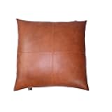 D DOLLY LAMB Lambskin Leather Pillow Cover - Sofa Cushion Case - Decorative Throw Covers for Living Room & Bedroom, 18x18 Inches - Mango Tan Antique Pack of 2