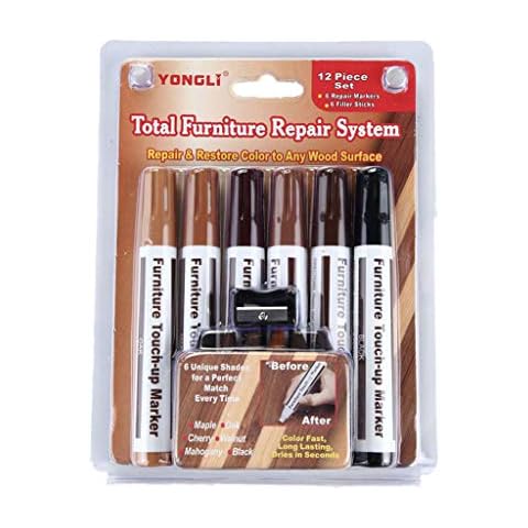 WuLi77 Furniture Repair Kit Wood Markers,12pcs/17pcs Wood Markers and Crayons with Sharpener for Stains, Scratches, Floors, Tables, Desks, Carpenters, Bedposts, Touch-Ups, Cover-Ups, Molding Repair Cover