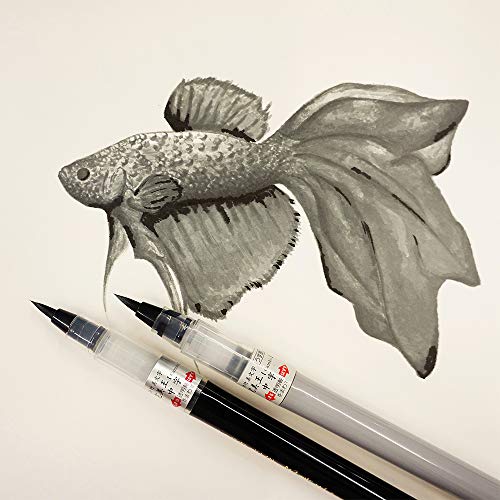 Kuretake Zig Bimoji ”Cambio” Medium Usuzumi, Gray Ink, Refillable, Flexible Brush Tip For Calligraphy, Illustration, Outlining, Professional Quality, Ap-Certified, No Mess, Odourless, Made In Japan #TOP3