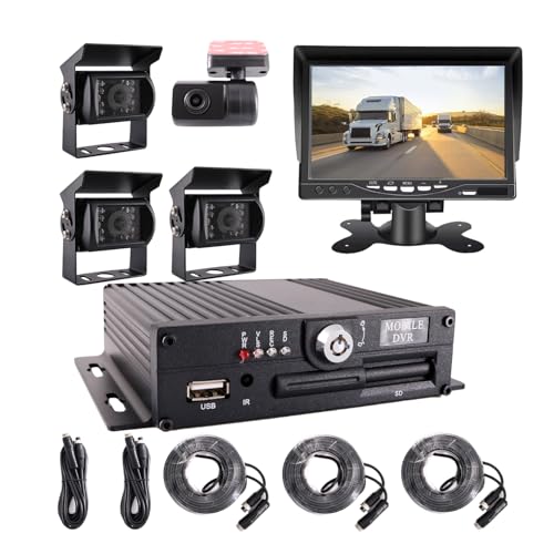 Image of 4 Channel 1080P AHD Mobile Vehicle Car DVR Black Box Video Recorder Kit with 4pcs Waterproof Side Rear View Backup Night Vision IR Car Camera 7 inch HD Car Monitor
