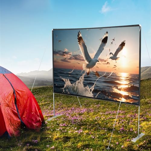 Pantalla de proyector al aire libre 16:9 con soporte y bolsa de transporte, pantalla portátil antiarrugas 4K 3D para noche de cine en el patio trasero (60in/16:9) miniatura 5
