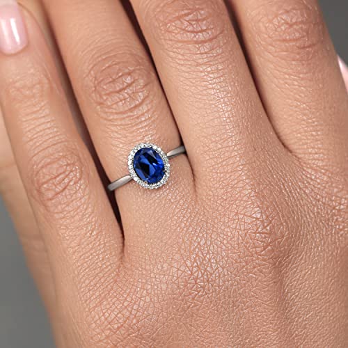 Gem Stone King 10K White Gold 8X6MM Oval Gemstone Birthstone & White Diamond Halo Engagement Ring | Wedding Anniversary Promise White Gold Ring For Women | Size 5,6,7,8,9 5