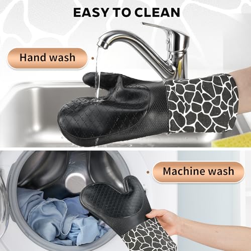 BAIWANT Silicone Oven Mitts, Double Oven Gloves Heat Resistant, Non-Slip BBQ Gloves Waterproof Kitchen Gloves 1 Pair and 2 Pot Holders for Kitchen Cooking Baking BBQ (Black) - Cosy Home Interiors BAIWANT Silicone Oven Mitts, Double Oven Gloves Heat Resistant, Non-Slip BBQ Gloves Waterproof Kitchen Gloves 1 Pair and 2 Pot Holders for Kitchen Cooking Baking BBQ (Black) - Image 5