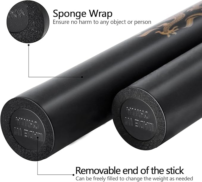 Image of Dragon Design Foam Training Nunchaku with Metal Chain | Martial Arts Practice Nunchucks | Lightweight Training Stick | Black