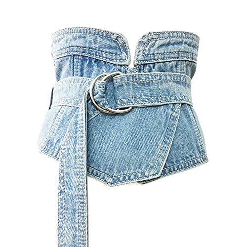Tong Gu Women Denim Corset Belts Waist Belt Wide Waistband Buckle for Punk Harajuku Rock