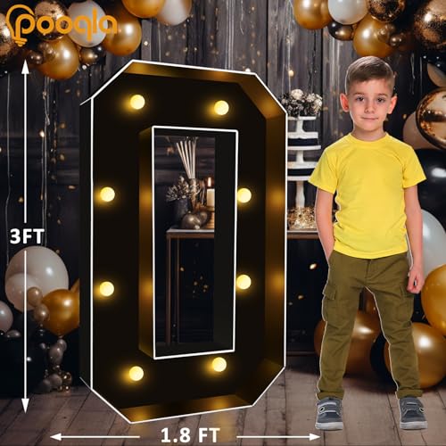 Image of Pooqla 3FT Marquee Light Up Letters, Black Large Letter O Party Decorations | LED Marquee Letters 3 Feet Tall, Black Giant Mosaic Letters Gift for Boys Men Birthday Anniversary Wedding Decoration