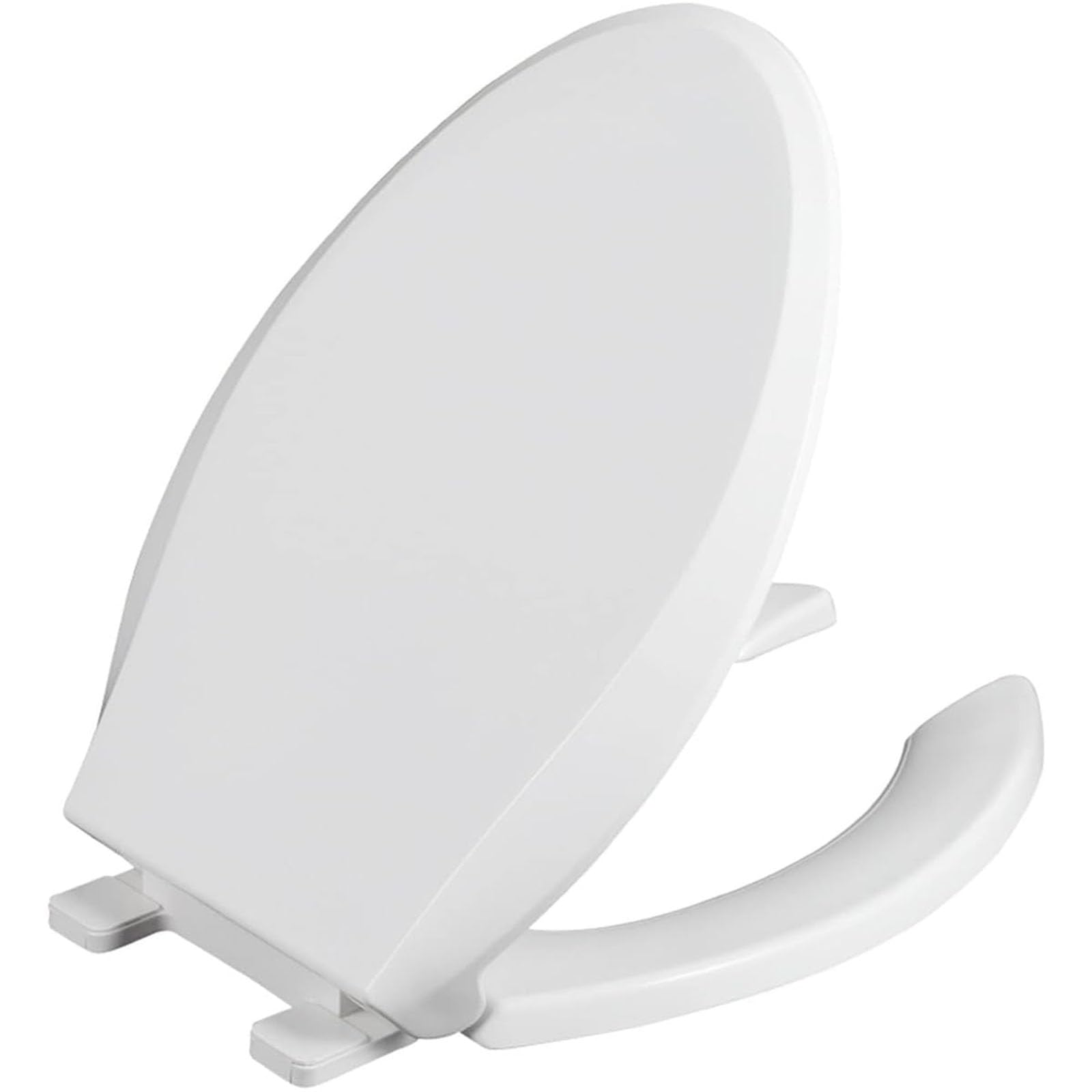 Asiento de inodoro con bisagras de cierre suave con tapa de polipropileno extraíble, diseño abierto frontal, perfecto para alquileres y uso comercial, cubierta de inodoro blanca duradera para un fácil