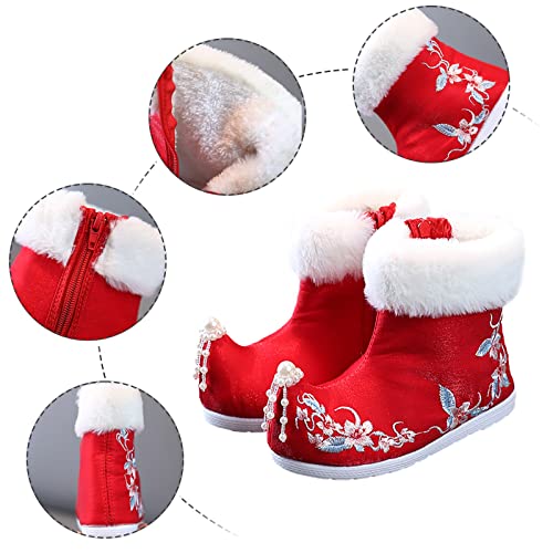 Toddler Gilrs Rubber Sole Warm Winter Snow Boots Embroidery Print Cloth Boots Toddler Shoes Girl 63